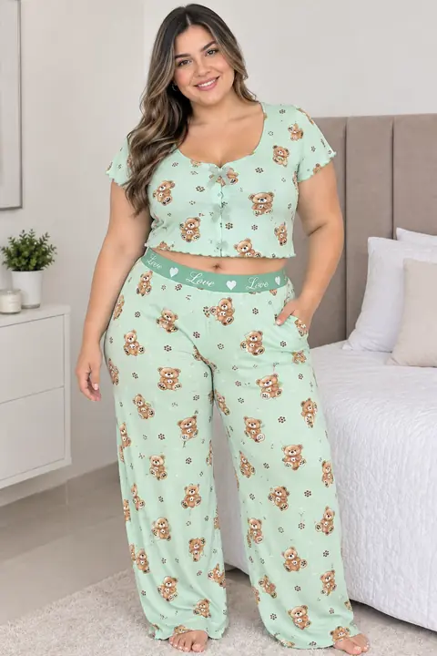 Pijama Pantalón pretina + blusa manga con moños talla L-XL – Vamope Distribuidora